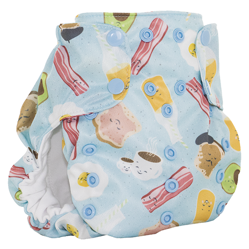 Smart Bottoms - Dream Diaper 2.0 cloth diaper - Sunnyside bacon and eggs breakfast food print cloth diaper -  Organic cotton cloth diaper