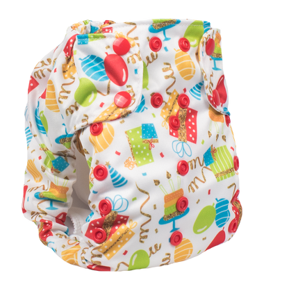 Smart Bottoms - Dream Diaper cloth diaper - Birthday Party - Balloons and streamers party print cloth diaper - organic cotton cloth diaper