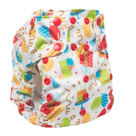 Smart Bottoms - Dream Diaper cloth diaper - Birthday Party - Balloons and streamers party print cloth diaper - organic cotton cloth diaper