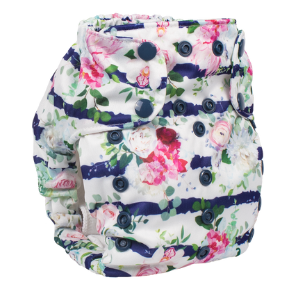 Smart Bottoms - Dream diaper 2.0 -  Belle Blossom - Floral with blue stripe newborn cloth diaper