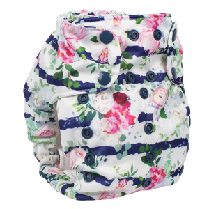 Smart Bottoms - Dream diaper 2.0 -  Belle Blossom - Floral with blue stripe newborn cloth diaper