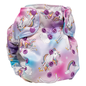 Smart Bottoms - Dream Diaper 2.0 cloth diaper - Chasing Rainbows print - organic cotton cloth diaper  - cute rainbows and unicorns cloth diaper