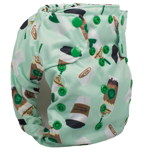 Smart Bottoms - Dream Diaper 2.0 cloth diaper - Daily Grind - green coffee print cloth diaper
