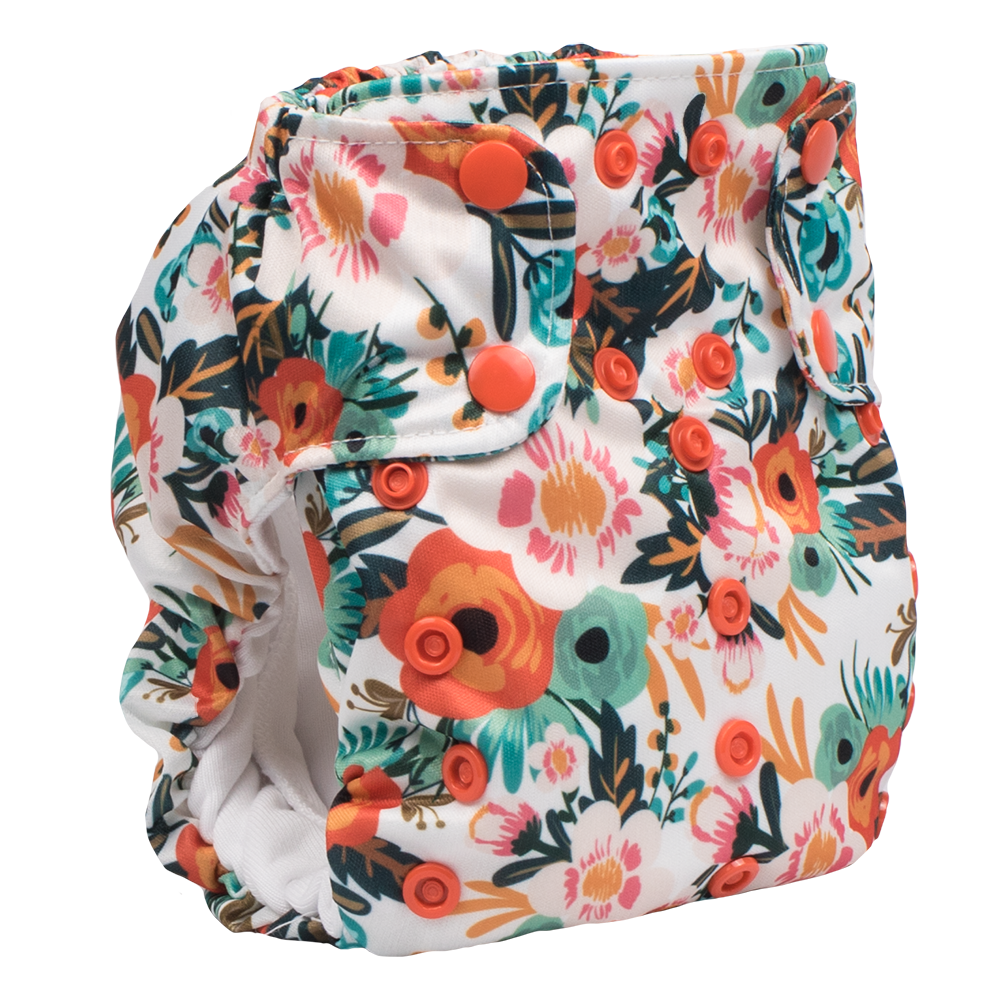 Smart Bottoms - Dream Diaper 2.0 cloth diaper - Ginny orange poppy floral cloth diaper -  Organic cotton cloth diaper