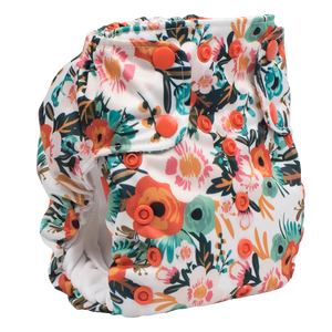 Smart Bottoms - Dream Diaper 2.0 cloth diaper - Ginny orange poppy floral cloth diaper -  Organic cotton cloth diaper