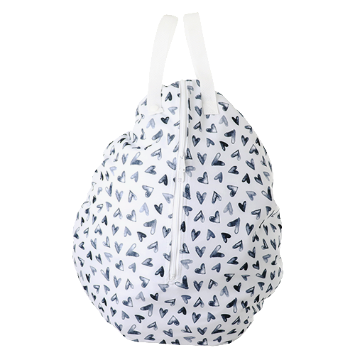 Smart Bottoms - Hanging Wet Bag - cloth diaper storage bag - waterproof cloth diaper bag - Nurture Print - black and white hearts 