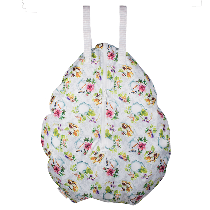 Smart Bottoms - hanging wet bag - Tea Party - English tea time print cloth diaper bag - waterproof cloth diaper bag