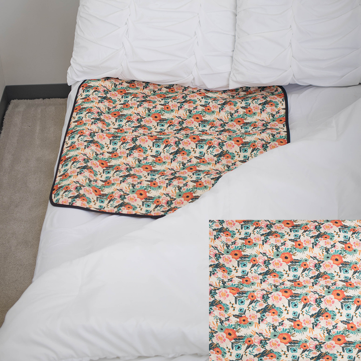Smart Bottoms - mattress pad - Ginny print - absorbent mattress pad protector - waterproof mattress pad - Orange poppy floral print mattress pad protector