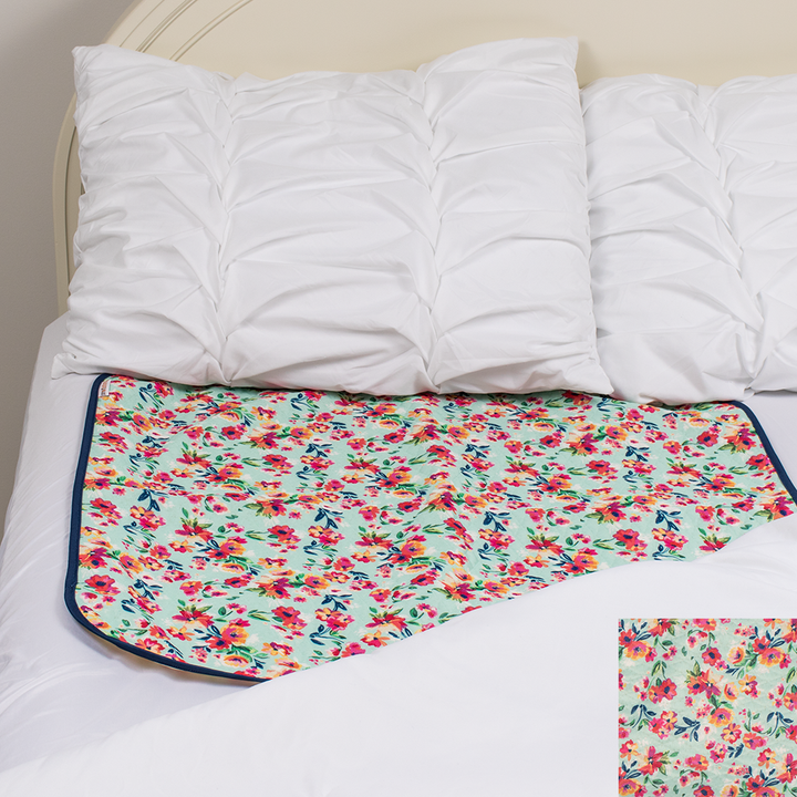 Mattress Pad - Aqua Floral - smart bottoms - super absorbent mattress pad - potty training mattress pad