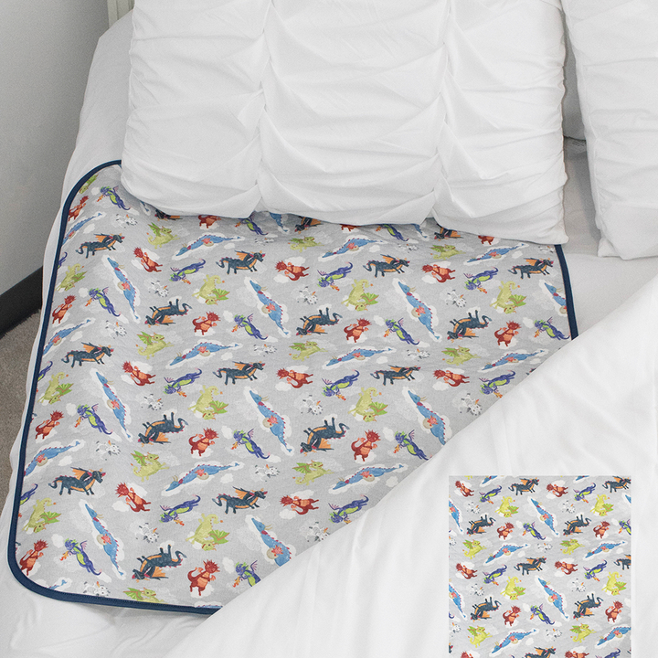 Smart Bottoms - mattress pad - Dragon Dreams print - absorbent mattress pad protector - waterproof mattress pad