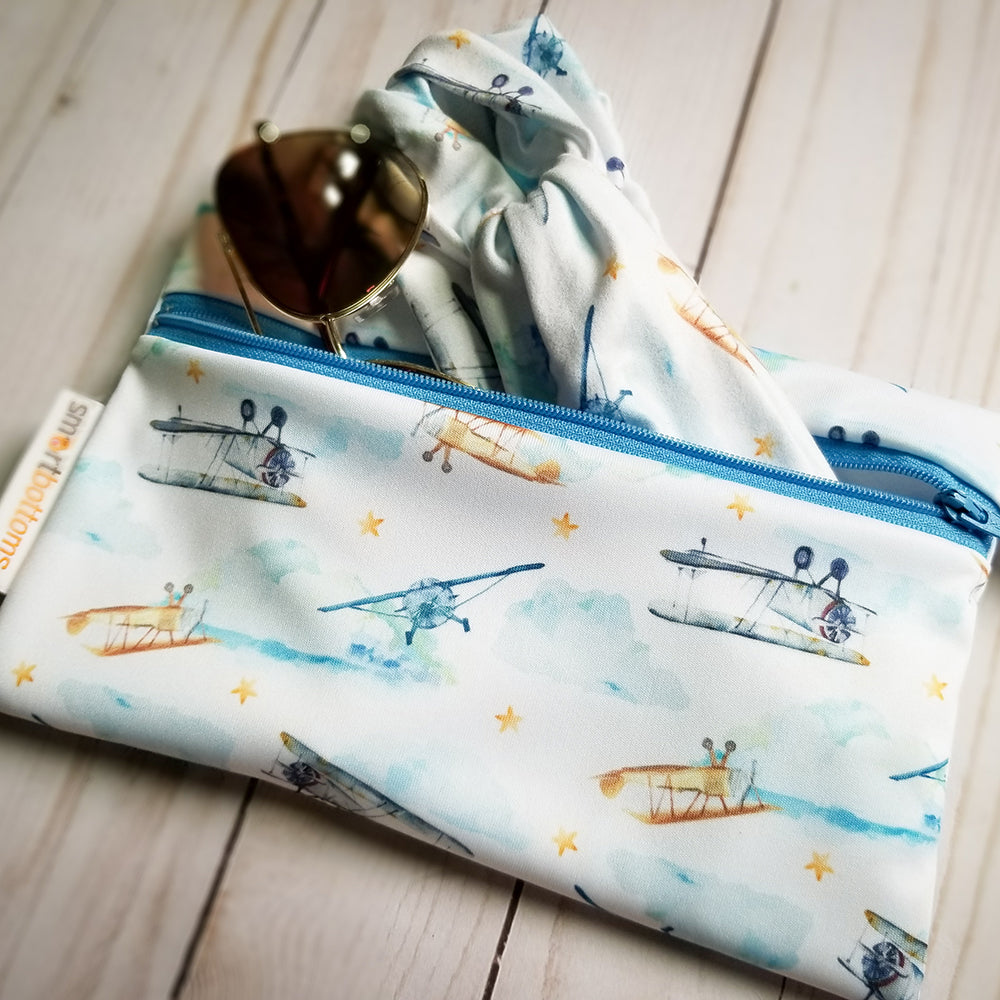 Smart Bottoms - Mini Wet Bag - First Flight Print - waterproof bag - Vintage airplane print 