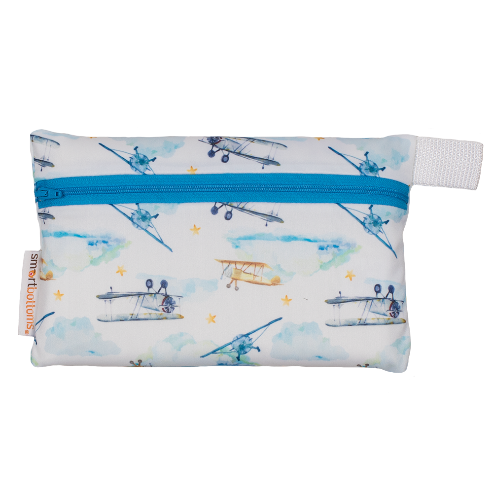 Smart Bottoms - Mini Wet Bag - First Flight Print - waterproof bag - Vintage airplane print 