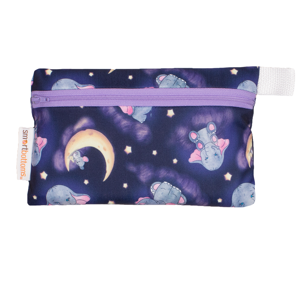 Smart Bottoms - Mini Wet Bag - Baby of Mine Print - Reusable waterproof bag -  Cute elephants and mouse and moon print bag 