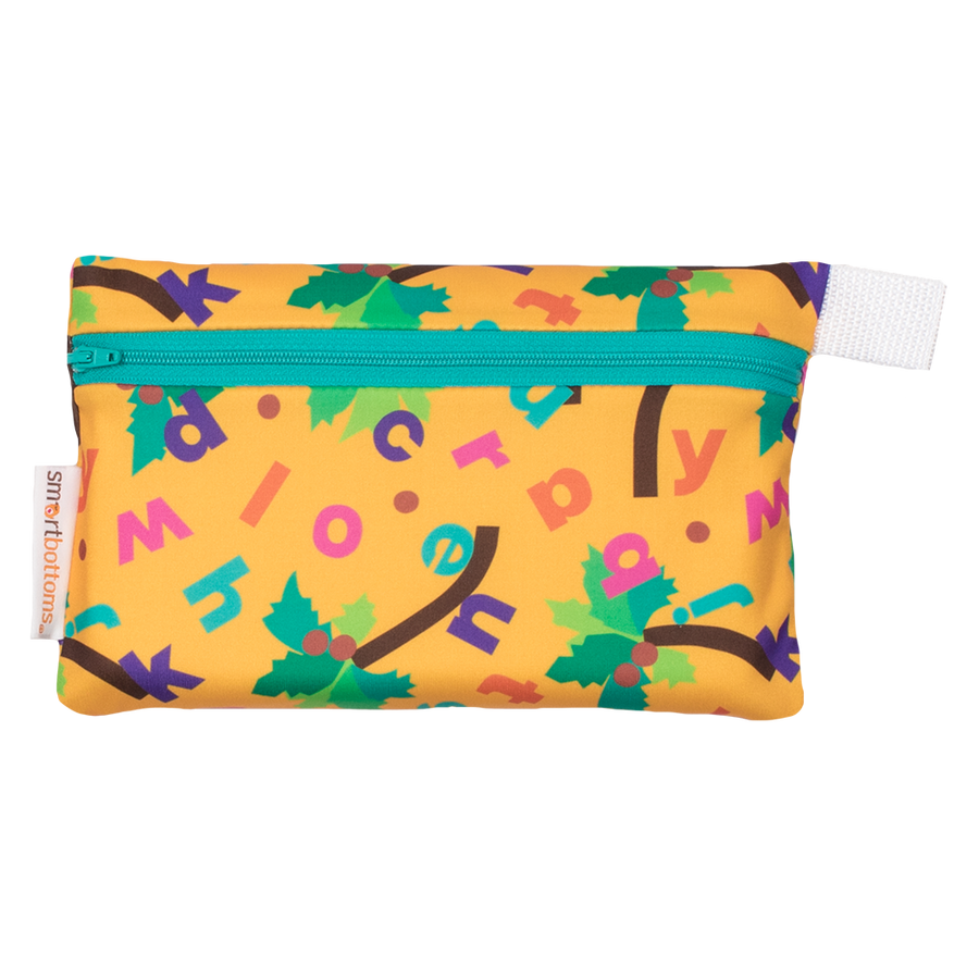 Smart Bottoms - Mini Wet Bag - Chicka Chicka Boom Boom - yellow waterproof diaper bag with alphabet letters
