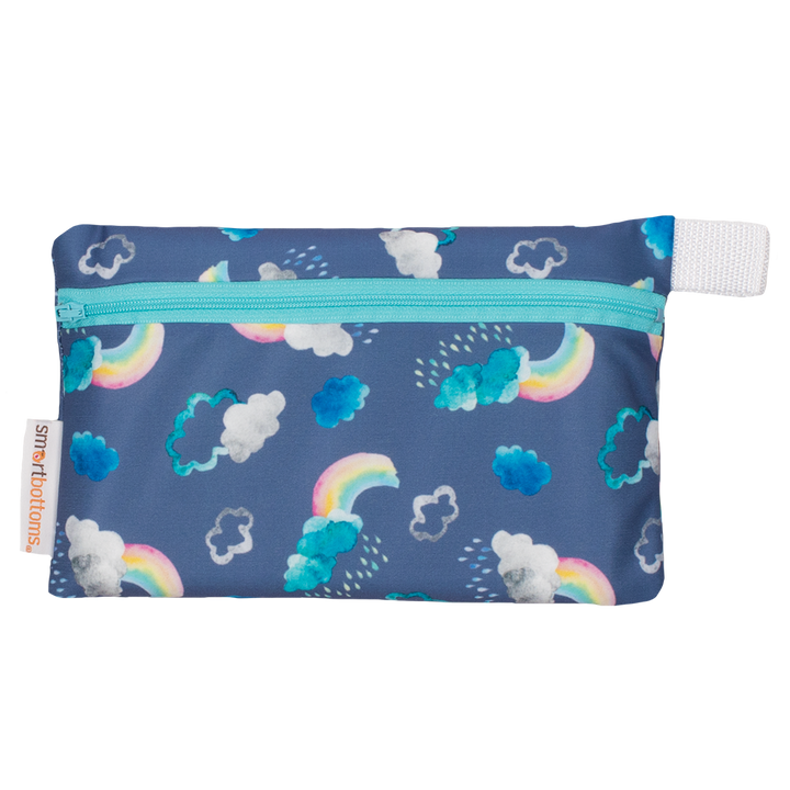 Smart Bottoms - Mini Wet Bag - Over the Rainbow Print - waterproof bag - blue bag with clouds and rainbows bag 