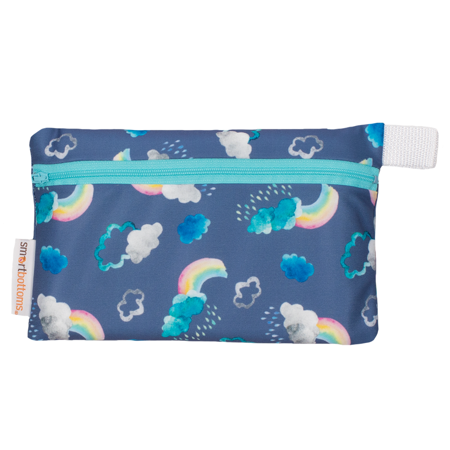 Smart Bottoms - Mini Wet Bag - Over the Rainbow Print - waterproof bag - blue bag with clouds and rainbows bag 