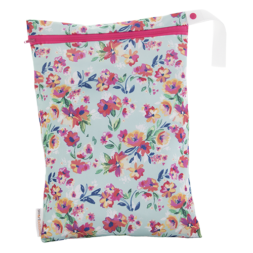 Smart Bottoms - On the Go wet bag - Aqua Floral - waterproof cloth diaper bag