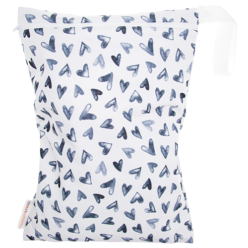 Smart Bottoms - On the Go wet bag - Nurture - waterproof cloth diaper bag - black and white hearts print bag