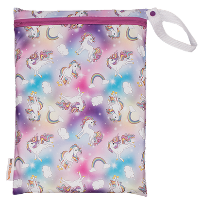 Smart Bottoms - On the Go wet bag - Chasing Rainbows - waterproof cloth diaper bag - Rainbows and unicorns print bag