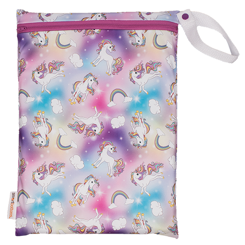 Smart Bottoms - On the Go wet bag - Chasing Rainbows - waterproof cloth diaper bag - Rainbows and unicorns print bag