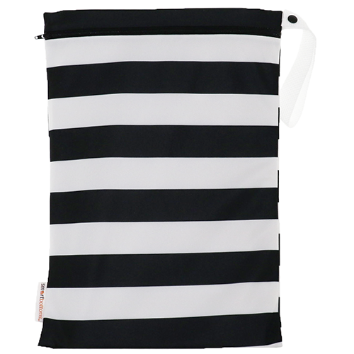 Smart Bottoms - On the Go wet bag - Manhattan - waterproof cloth diaper bag - black and white stripe print bag