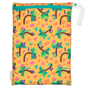Smart Bottoms - On the Go Wet bag - Chicka Chicka Boom Boom - yellow waterproof bag with alphabet letters