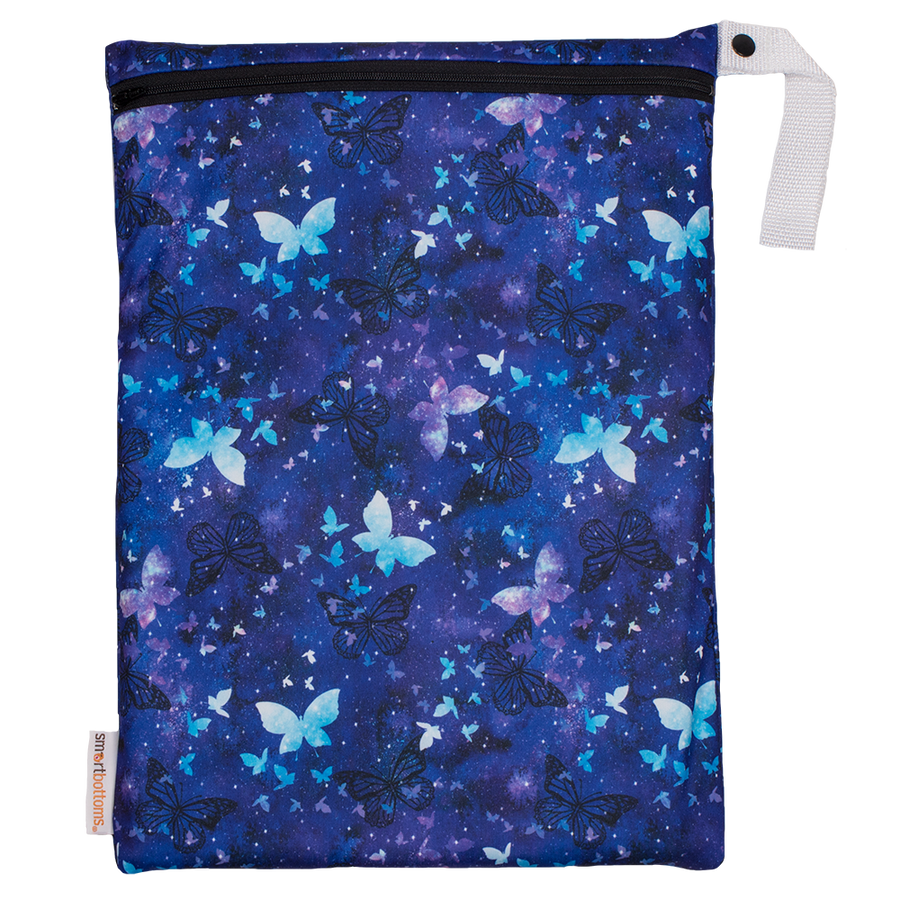 Smart Bottoms - On the Go Wet Bag - Little Wings - blue butterflies waterproof cloth diaper bag