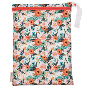 Smart Bottoms - On the Go Wet Bag - Ginny Print - waterproof cloth diaper bag - Orange poppy floral print bag 
