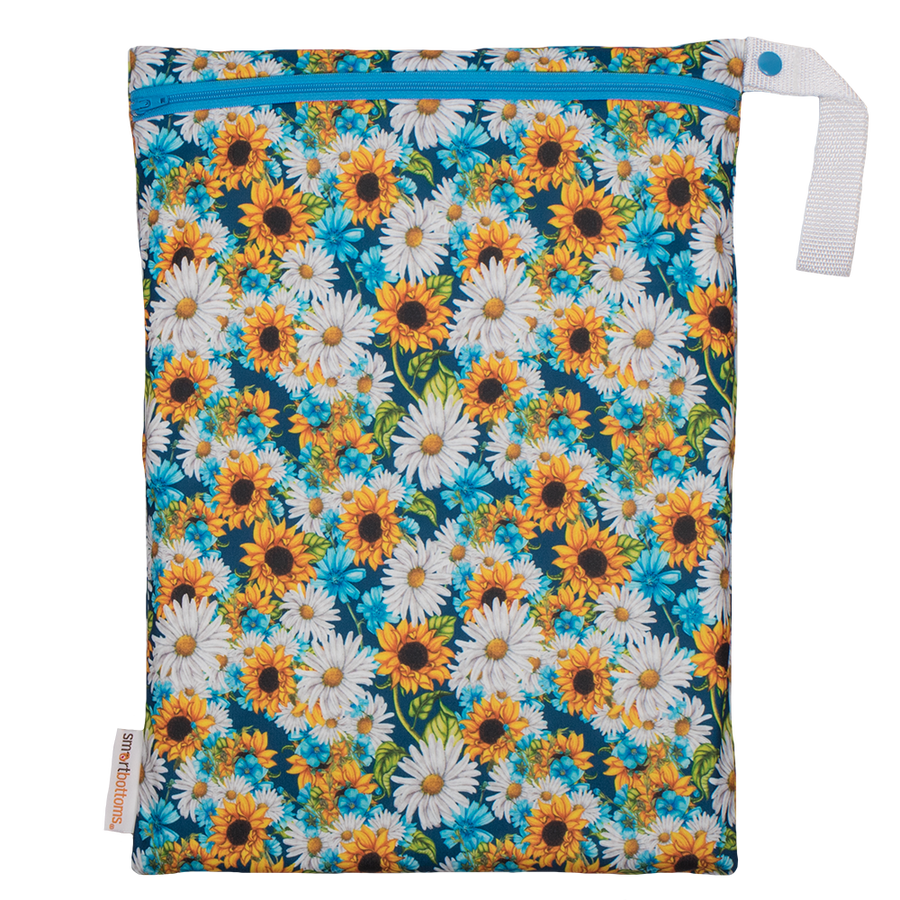 Smart Bottoms - On the Go Wet Bag - Hello Sunshine Print - waterproof cloth diaper bag - sunflower print bag 