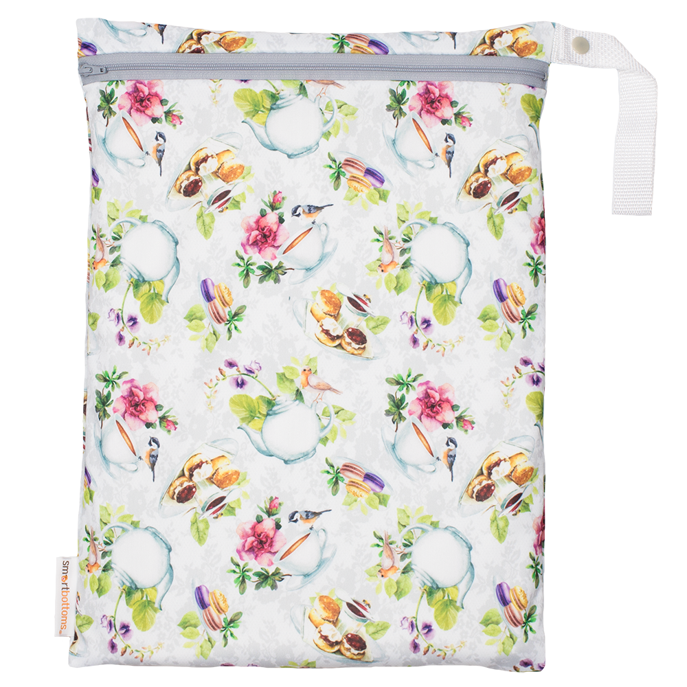 Smart Bottoms - on the go Wet Bag - Tea Party Print - waterproof bag - English tea time print waterproof cloth diaper bag 