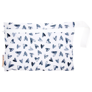Smart Bottoms - Small Wet Bag - Nurture print - cute black and white hearts print waterproof cloth diaper bag