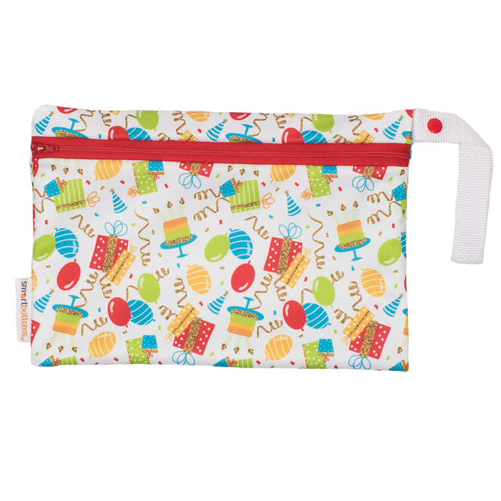 Smart Bottoms - Small Wet Bag - Birthday Party - Balloons and streamers party print waterproof bag - cloth diaper storage bag