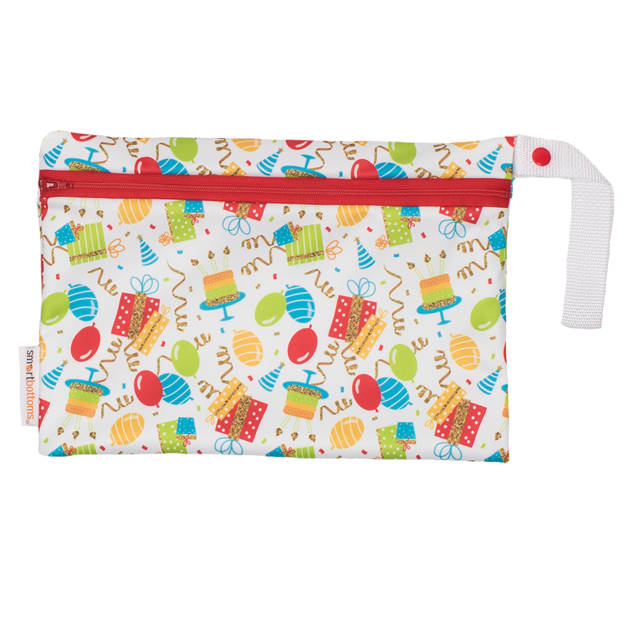 Smart Bottoms - Small Wet Bag - Birthday Party - Balloons and streamers party print waterproof bag - cloth diaper storage bag