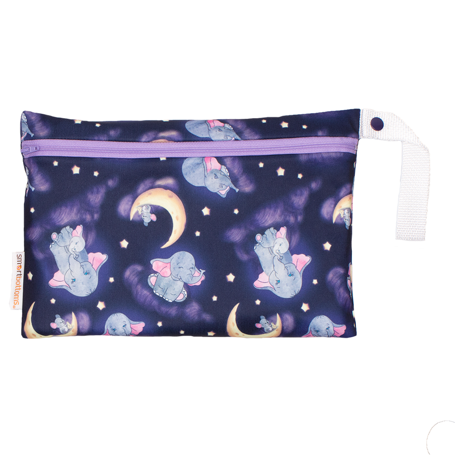 Smart Bottoms - Small Wet Bag - Baby of Mine print - cute elephant with moon and mouse print waterproof cloth diaper bag