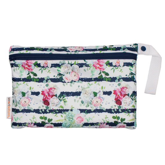 Smart Bottoms - Small Wet Bag - Belle Blossom print - floral stripe print waterproof cloth diaper bag