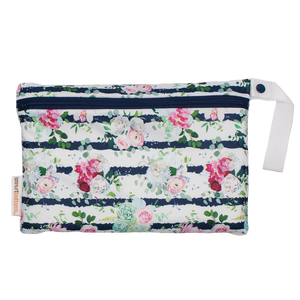Smart Bottoms - Small Wet Bag - Belle Blossom print - floral stripe print waterproof cloth diaper bag