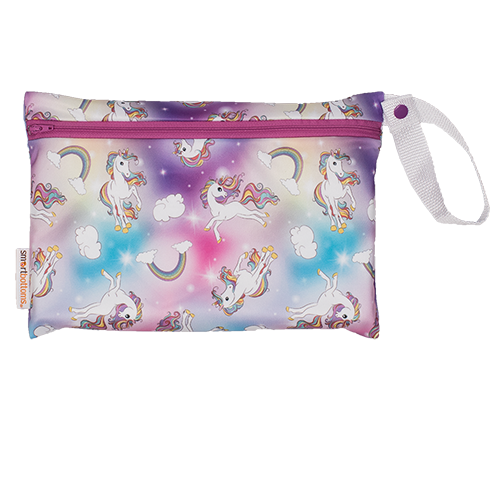 Smart Bottoms - Small Wet Bag - Chasing Rainbows print - cute rainbows and unicorns print waterproof cloth diaper bag