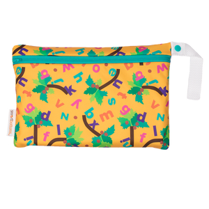 Smart Bottoms - Small Wet Bag - Chicka Chicka Boom Boom - Waterproof diaper bag - yellow bag with alphabet letters