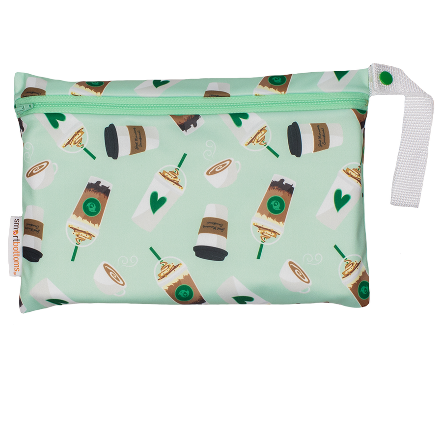 Smart Bottoms - Small Wet Bag - Daily Grind - Green coffee print waterproof bag