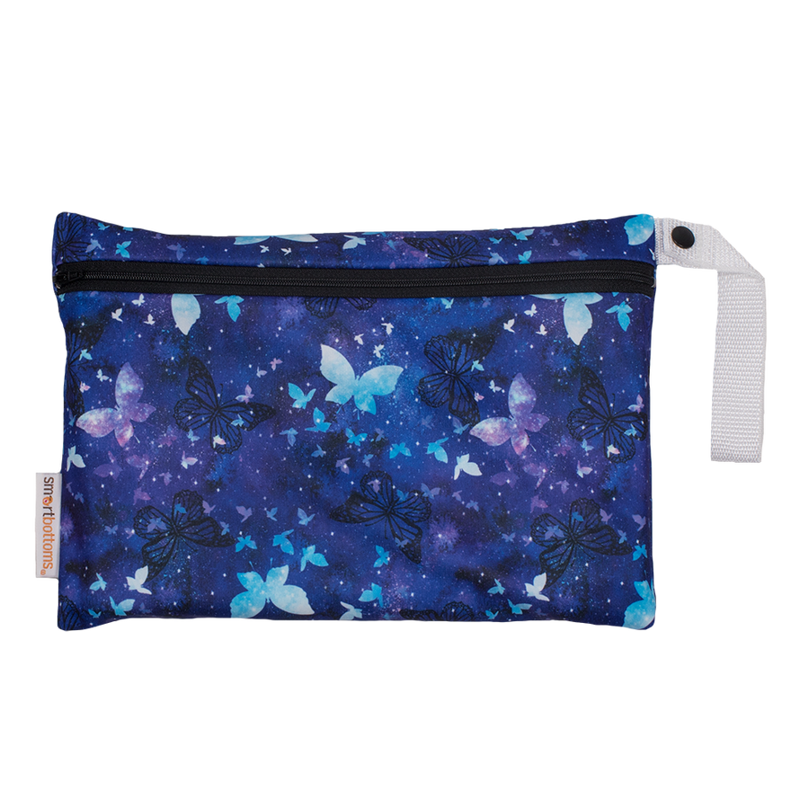 Smart Bottoms - Small Wet Bag - Little Wings - blue butterflies waterproof cloth diaper bag