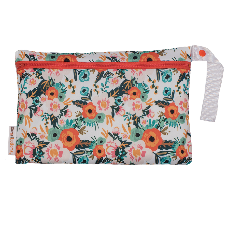 Smart Bottoms - Small Wet Bag - Ginny print - orange poppy floral print waterproof cloth diaper bag