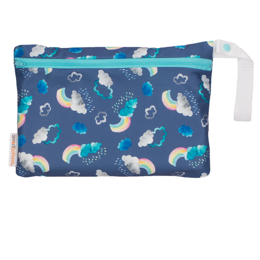 Smart Bottoms - Small Wet Bag - Over the Rainbow print - cute clouds and rainbows print waterproof cloth diaper bag