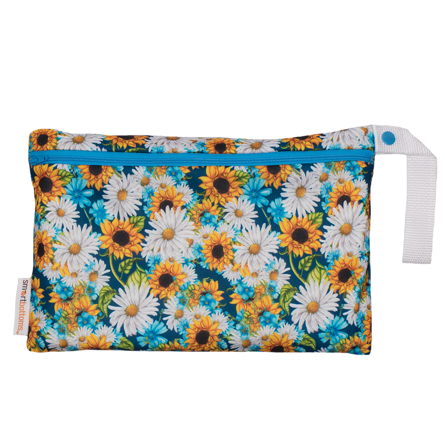 Smart Bottoms - Small Wet Bag - Hello, Sunshine print - sunflower print waterproof cloth diaper bag