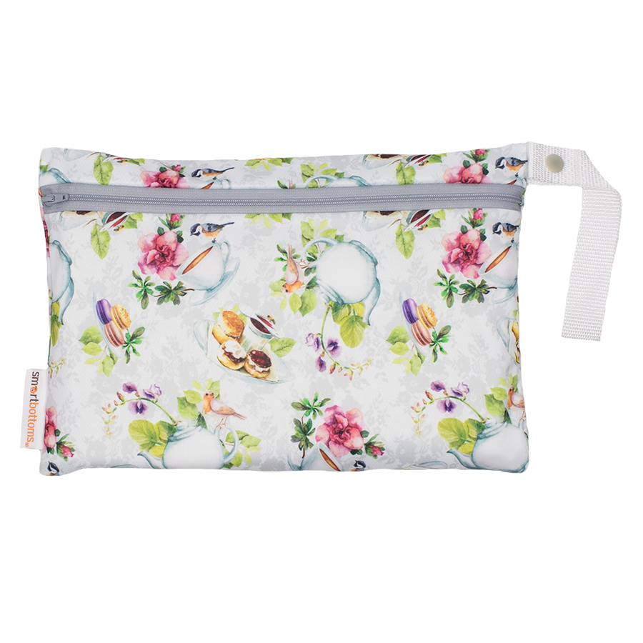 Smart Bottoms - Small Wet Bag - Tea Party Print - waterproof bag - English tea time print waterproof cloth diaper bag 