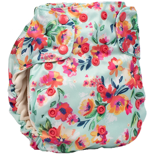 Smart Bottoms - Smart One 3.1 cloth diaper - all natural cloth diaper - Aqua Floral print - cute flowers cloth diaper print 