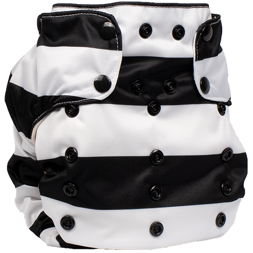 Smart Bottoms - Smart One 3.1 cloth diaper - all natural cloth diaper - Manhattan print - wide black and white stripe cloth diaper print 