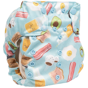 Smart Bottoms - Smart One 3.1 cloth diaper - all natural cloth diaper - Sunnyside print - cute bacon and eggs cloth diaper print 