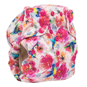 Smart Bottoms - Smart One cloth diaper - shimmer hummingbird and pink floral cloth diaper 