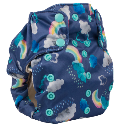 Smart Bottoms - Smart One 3.1 cloth diaper - all natural cloth diaper - Over the Rainbow print - cute clouds and rainbows cloth diaper print 