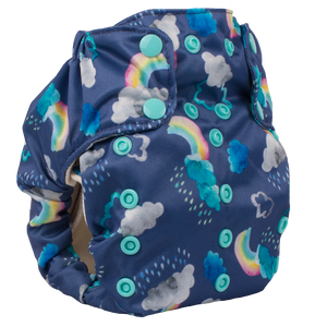 Smart Bottoms - Smart One 3.1 cloth diaper - all natural cloth diaper - Over the Rainbow print - cute clouds and rainbows cloth diaper print 